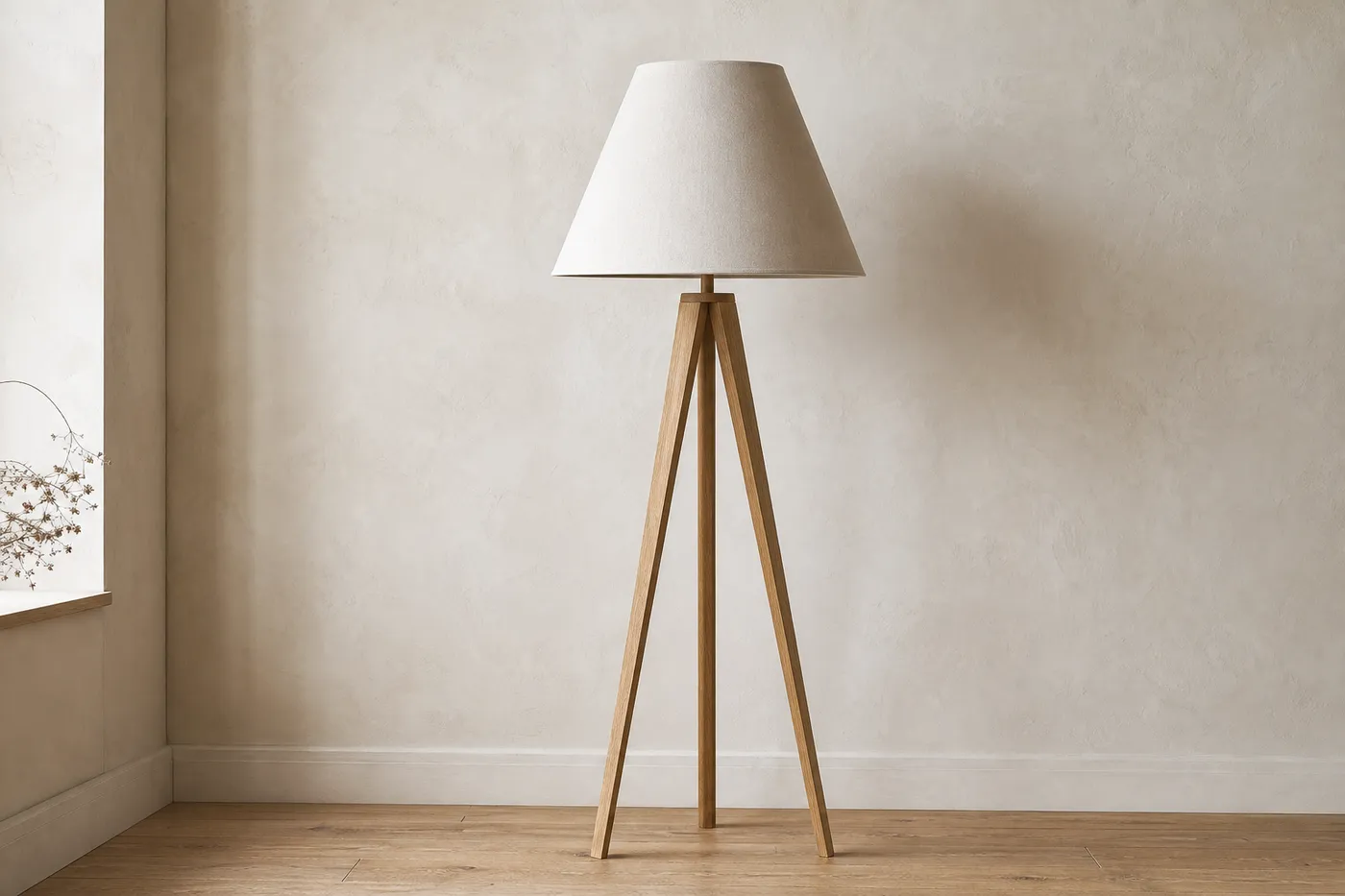 Ligne Lampadaire Trépied Bois & Lin Signature